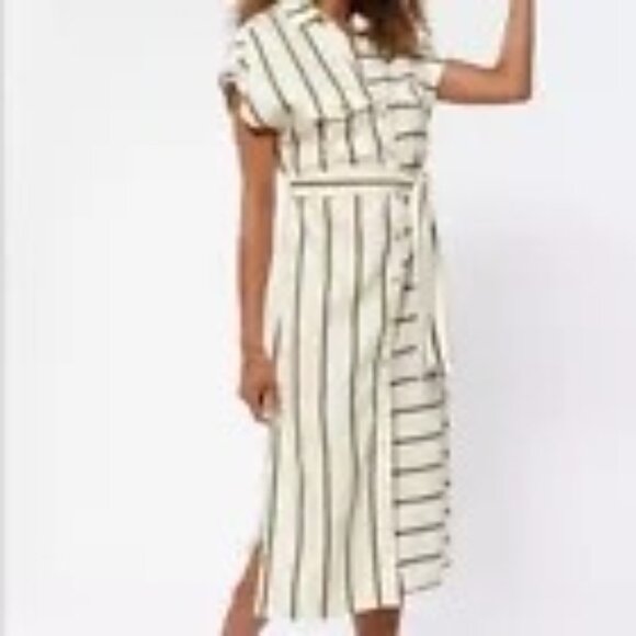 Red Carter Shay Safari Striped Button-Down Midi Shirt Dress Belt Pockets L 8742 - Picture 3 of 16